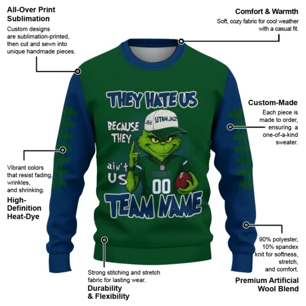 Utah Jazz Sweater Customized Grinch Fierce Navy New Arrival