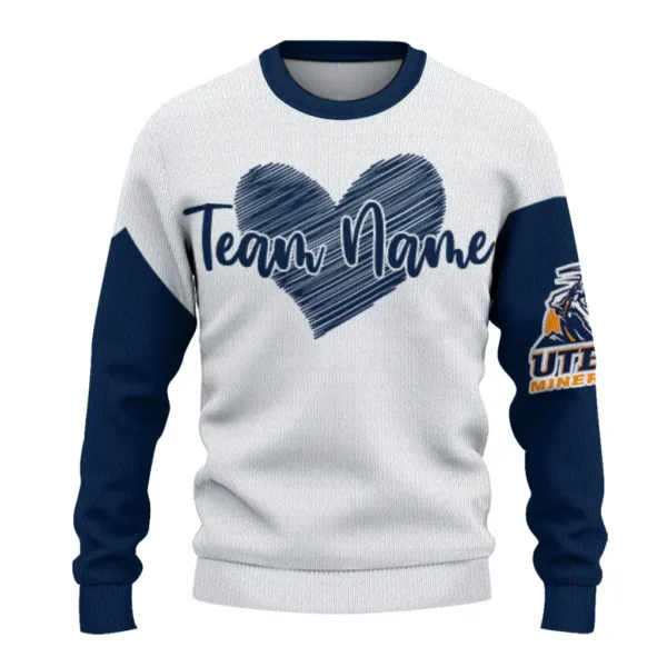 Utep Miners Sweater Personalized Heart Sketch Blue White Best Selling