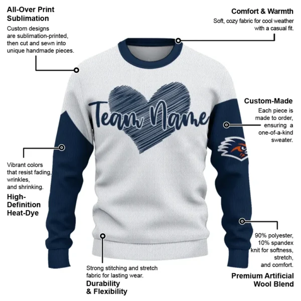 Utsa Roadrunners Sweater Customized Heart Sketch Orange White New Arrival