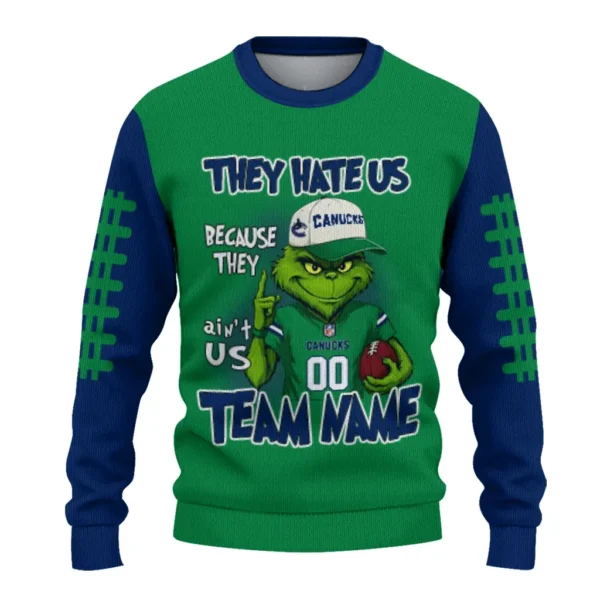 Vancouver Canucks Sweater Custom Grinch Fierce Blue Best Selling