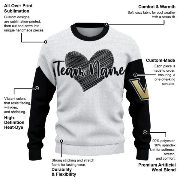 Vanderbilt Commodores Sweater Custom Heart Sketch Black White New Arrival