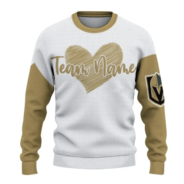 Vegas Golden Knights Sweater Personalized Heart Sketch Tan White Best Selling