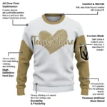 Vegas Golden Knights Sweater Personalized Heart Sketch Tan White Best Selling