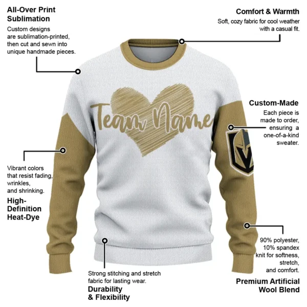 Vegas Golden Knights Sweater Personalized Heart Sketch Tan White New Arrival