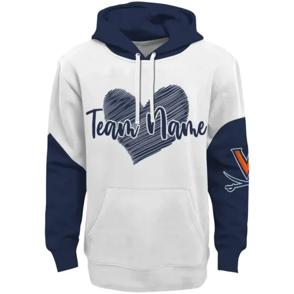 Virginia Cavaliers Hoodie Customized Scribble Heart Blue White Best Selling