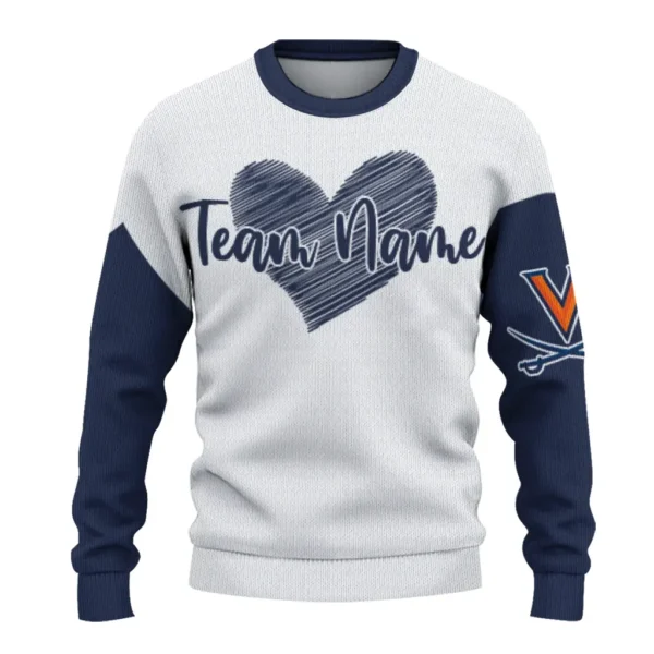 Virginia Cavaliers Sweater Personalized Heart Sketch Blue White Best Selling