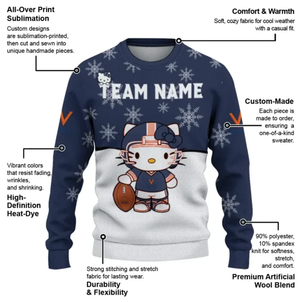Virginia Cavaliers Sweater Personalized Hello Kitty Blue New Arrival