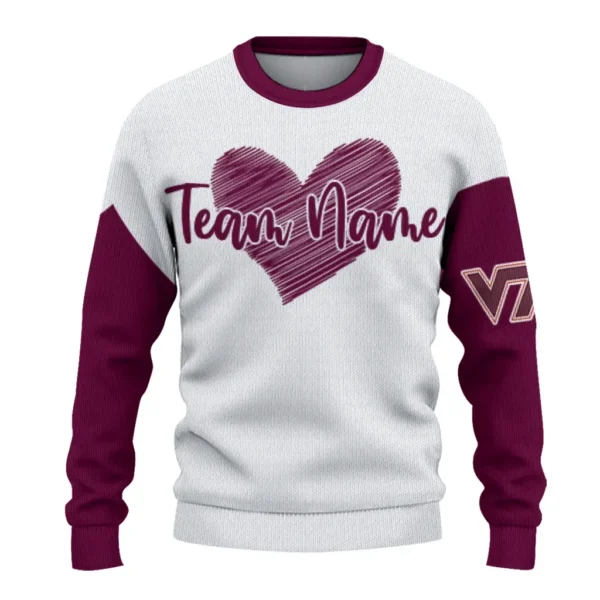 Virginia Tech Hokies Sweater Customized Heart Sketch Maroon White Best Selling