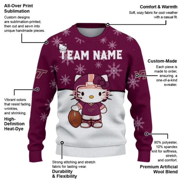 Virginia Tech Hokies Sweater Customized Hello Kitty Maroon New Arrival