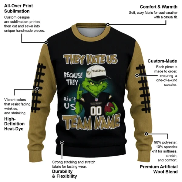 Wake Forest Demon Deacons Sweater Customized Grinch Fierce Gold New Arrival