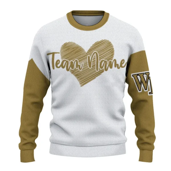 Wake Forest Demon Deacons Sweater Personalized Heart Sketch Gold White Best Selling
