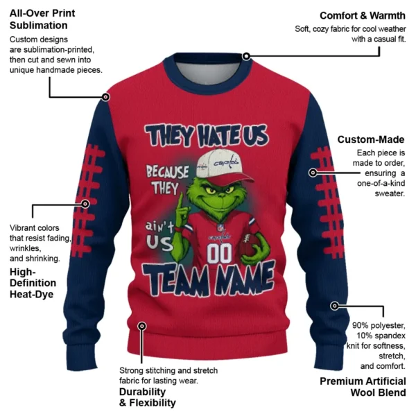 Washington Capitals Sweater Personalized Grinch Fierce Blue New Arrival