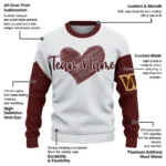 Washington Commanders Sweater Personalized Heart Sketch Burgundy White Best Selling
