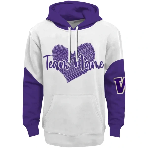 Washington Huskies Hoodie Customized Scribble Heart Purple White Best Selling