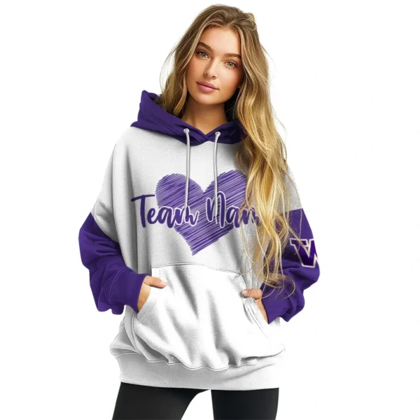 Washington Huskies Hoodie Customized Scribble Heart Purple White High Quality