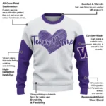 Washington Huskies Sweater Personalized Heart Sketch Purple White Best Selling