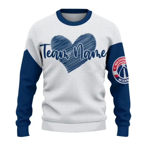 Washington Wizards Sweater Personalized Heart Sketch Blue White Best Selling