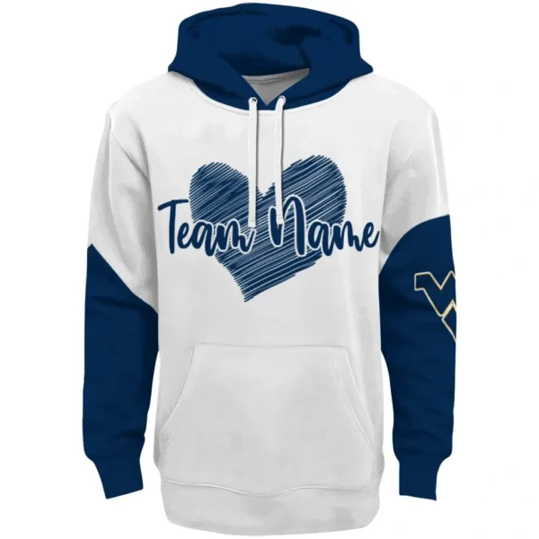 West Virginia Mountaineers Hoodie Custom Scribble Heart Blue White Best Selling
