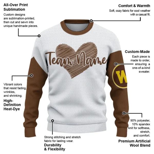 Western Michigan Broncos Sweater Custom Heart Sketch Brown White New Arrival