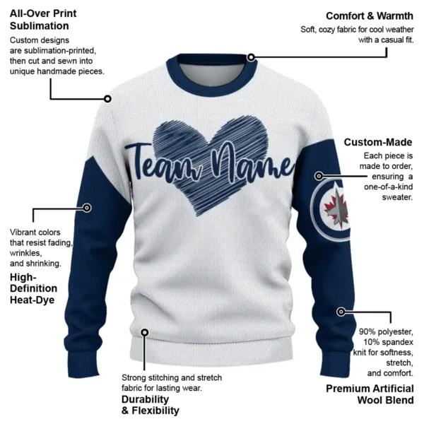 Winnipeg Jets Sweater Customized Heart Sketch Blue White New Arrival