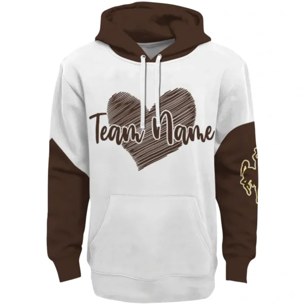Wyoming Cowboys Hoodie Custom Scribble Heart Brown White Best Selling