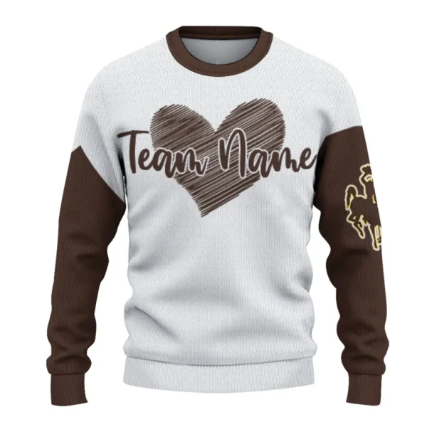 Wyoming Cowboys Sweater Customized Heart Sketch Brown White Best Selling