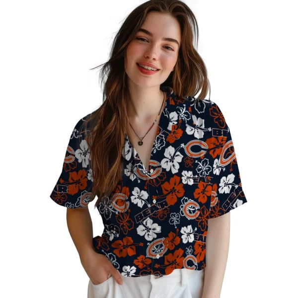 chicago bears hawaiian shirt hibiscus bloom blue latest model