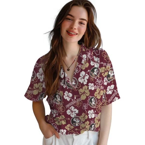 florida state seminoles hawaiian shirt hibiscus bloom garnet latest model