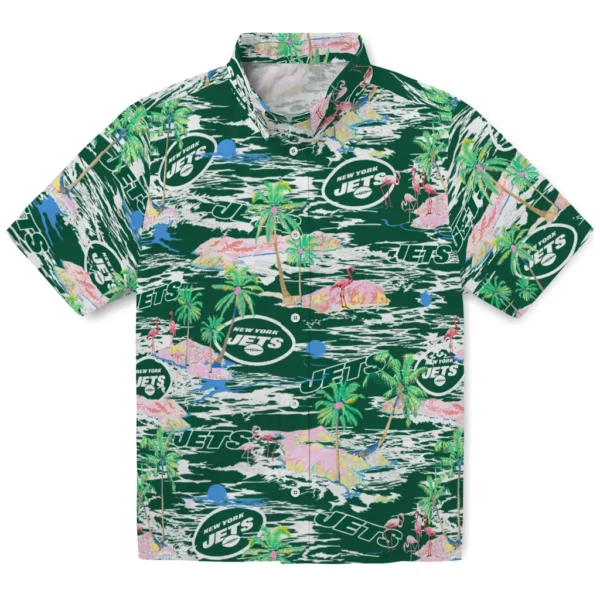 New York Jets Hawaiian Shirt - Flamingo Retreat