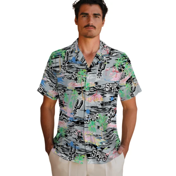 san antonio spurs hawaiian shirt flamingo retreat silver fashion forward