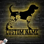 Animals Pets Metal Sign Custom Floral Black And Tan Coonhound 1