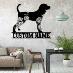 Animals Pets Metal Sign Custom Floral Black And Tan Coonhound 1