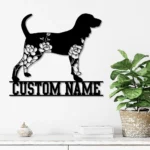 Animals Pets Metal Sign Custom Floral Black And Tan Coonhound 1