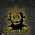 Animals Pets Metal Sign Custom Peeking Monkey Banana Peel 1