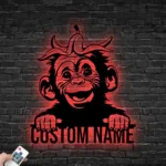 Animals Pets Metal Sign Custom Peeking Monkey Banana Peel 1