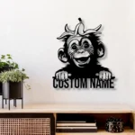 Animals Pets Metal Sign Custom Peeking Monkey Banana Peel 1