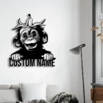 Animals Pets Metal Sign Custom Peeking Monkey Banana Peel 1
