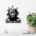 Animals Pets Metal Sign Custom Peeking Monkey Banana Peel 1