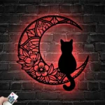 Animals Pets Metal Sign Midnight Cat On The Moon 1