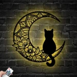 Animals Pets Metal Sign Midnight Cat On The Moon 1