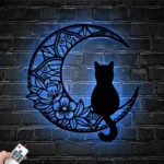 Animals Pets Metal Sign Midnight Cat On The Moon 1