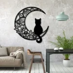 Animals Pets Metal Sign Midnight Cat On The Moon 1
