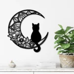 Animals Pets Metal Sign Midnight Cat On The Moon 1