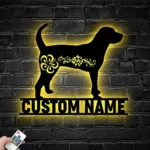 Animals Pets Metal Sign Personalized Floral American English Coonhound Name 1