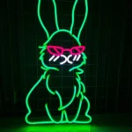 Animals Pets Neon Sign Bunny Wears Glasses 1