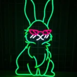 Animals Pets Neon Sign Bunny Wears Glasses 1