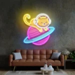 Animals Pets Neon Sign Feeline Astronaut Chilling Tabby 1