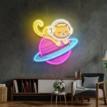 Animals Pets Neon Sign Feeline Astronaut Chilling Tabby 1