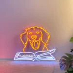 Animals Pets Neon Sign Labrador Reading Book 1