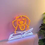 Animals Pets Neon Sign Labrador Reading Book 1